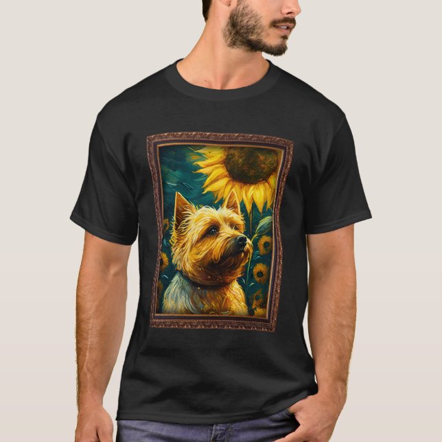 Camiseta Cairn Terrier Pintando Flor de Girassol Mãe Mulher (Frente)