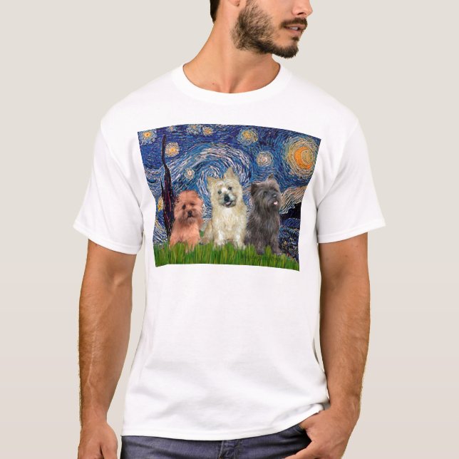 Camiseta Cairn Terriers (três) - Starry Night (Frente)