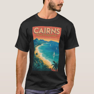 Camiseta Cairns Austrália Ilustração Arte de Viagem Vintage