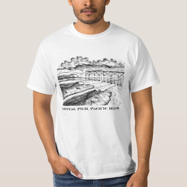 Camiseta Cais de cristal, praia pacífica (Frente)