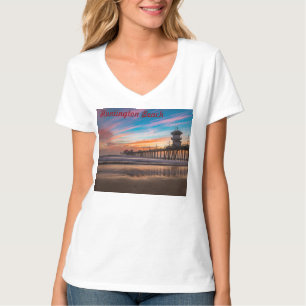 Camiseta Cais de praia de Huntington no pôr do sol