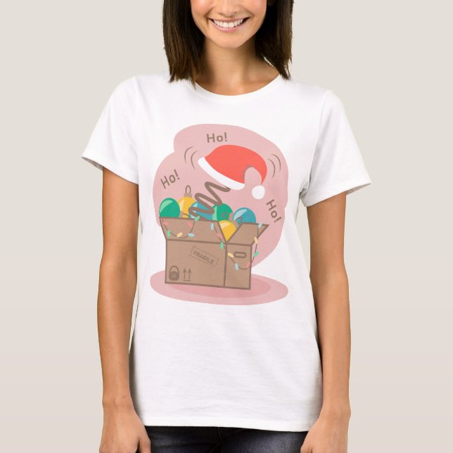 Camiseta Caixa de artesanato com decoração de Natal e chapé (Frente)