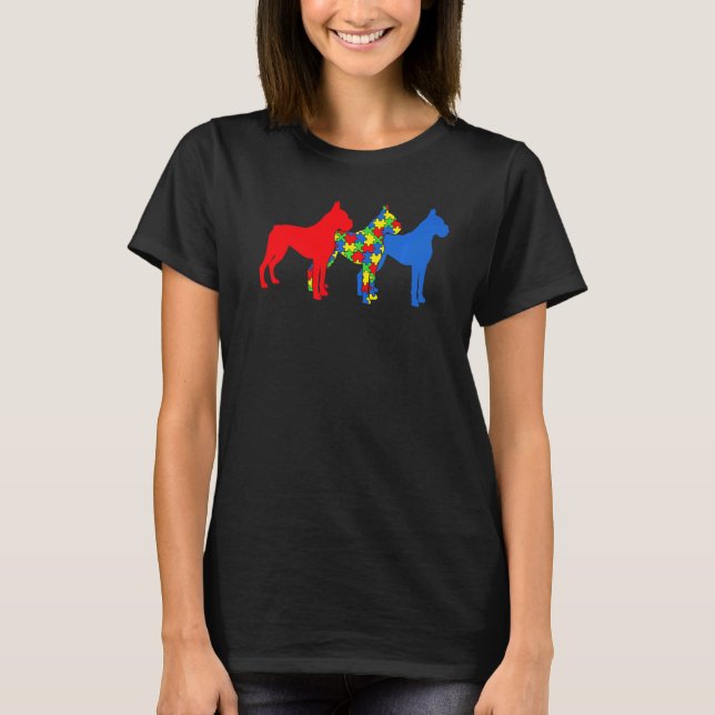 Camiseta Caixa de Autismo Cachorro Boxer Conscientização do (Frente)
