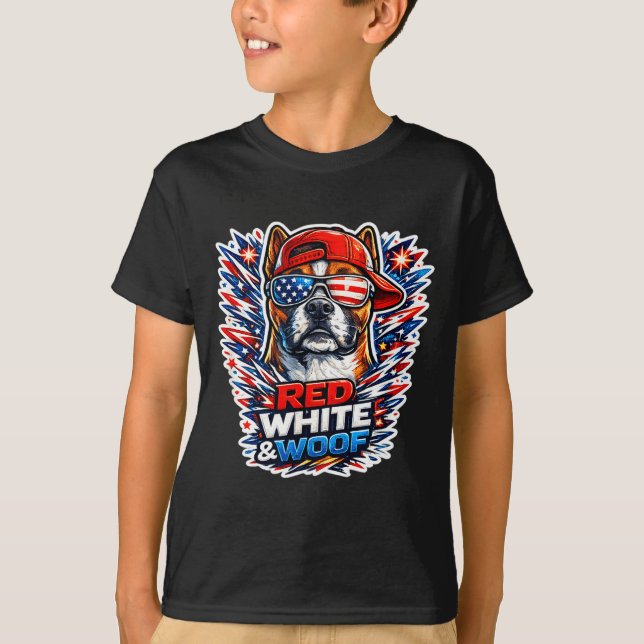 Camiseta Caixa de cachorro boxer engraçado vermelho branco  (Frente)