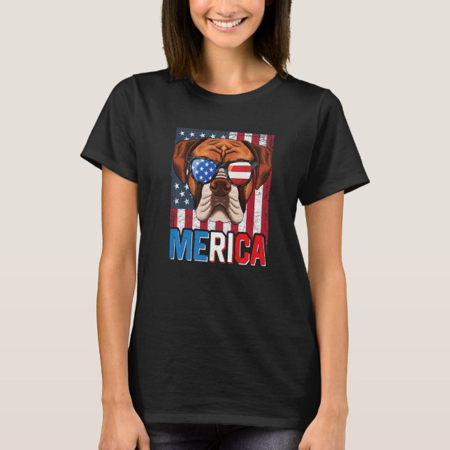 Camiseta Caixa de cachorro Merica 4 de julho Bandeira Ameri (Frente)