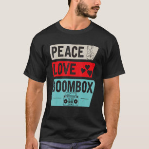 Camiseta Caixa de Cassete de Paz e Amor 80 Retro