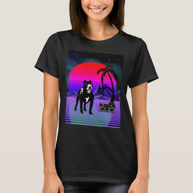 Camiseta Caixa de Introdução do Cachorro de Pitbull Synthwa (Frente)