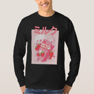 Camiseta Caixa de Milk Shake de Morango Rosa Retro Japonês