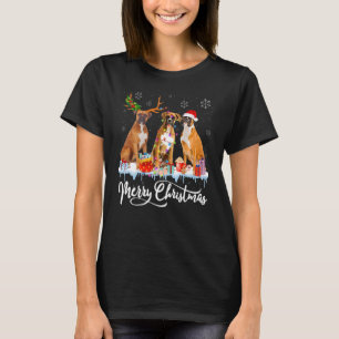 Camiseta Caixa de Natal Cachorro Boxer Luz de Natal Chapéu