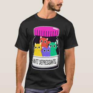 Camiseta Caixa De Pílula Anti-Depressivos Com Gatos Antidep