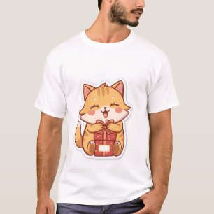 Camiseta Caixa de Presente Abraçando Gato Gengibre Kawaii F