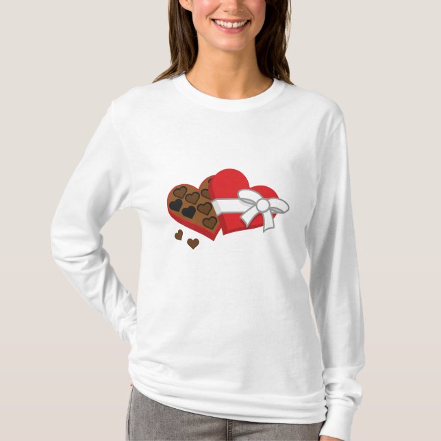 Camiseta Caixa de Presente de Chocolate Cardíaco - Dia de o (Frente)