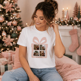 Camiseta Caixa de Presente de Foto de Natal Rosa Moderna Pe