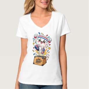 Camiseta Caixa de Salto de Fitness de Mascote Branco Fofo C