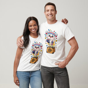 Camiseta Caixa de Salto de Fitness de Mascote Branco Fofo C