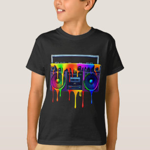 Camiseta Caixa de Som Pintura Dripng Divertida Música Antig