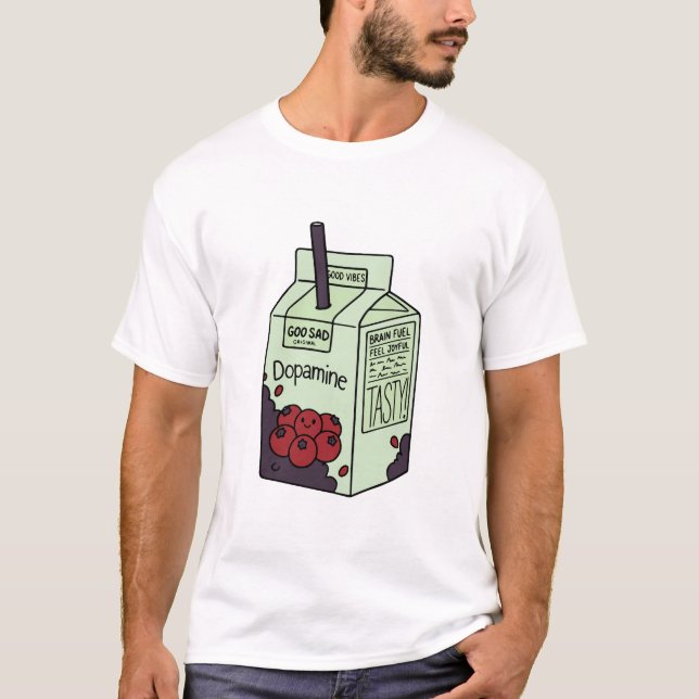 Camiseta Caixa de Suco de Dopamina Com Frutas Felizes (Frente)