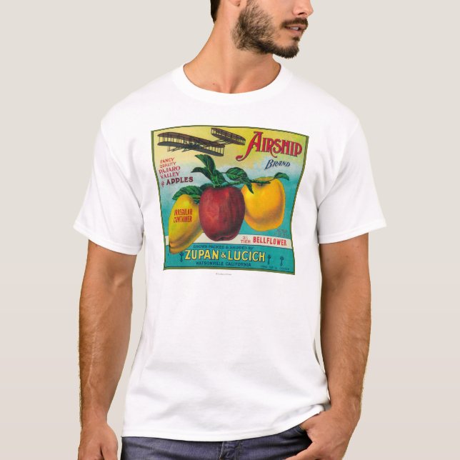 Camiseta Caixa LabelWatsonville de Apple do dirigível, CA (Frente)