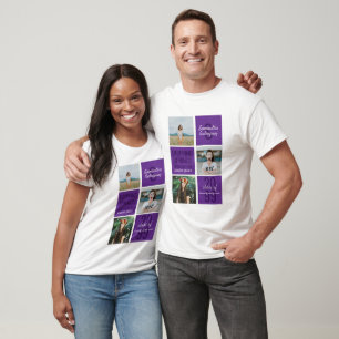Camiseta Caixas de 3 fotos divertidas roxas do ano da turma