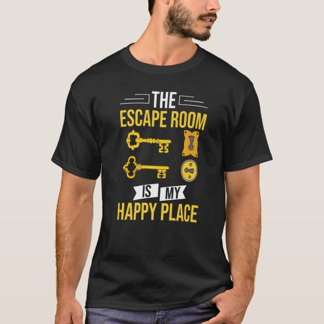 Camiseta Caixas de quebra-cabeça de saída do jogo de quarto (Frente)
