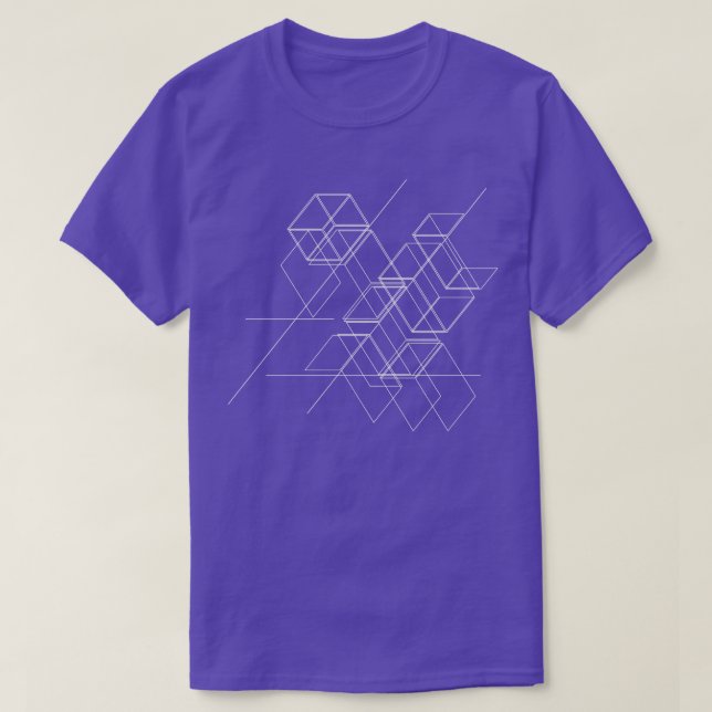 Camiseta caixas geométricas abstrato voando no céu (Frente do Design)