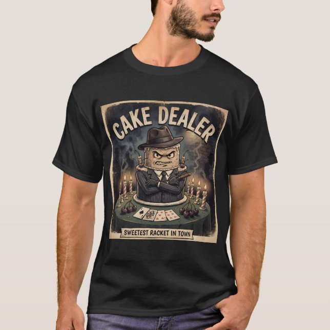 Camiseta "CAKE DEALER" Design de Bolo Mafioso (Frente)