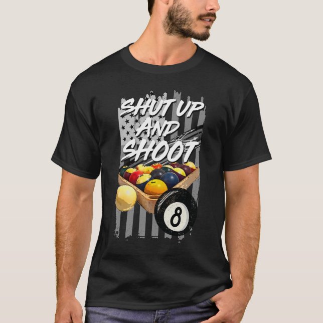 Camiseta Cala a boca e atira na Piscina de bola Billiard 8 (Frente)