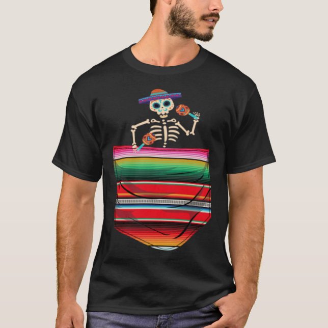Camiseta Calaca Blanket Serape Mexicano Cinco De Mayo (Frente)