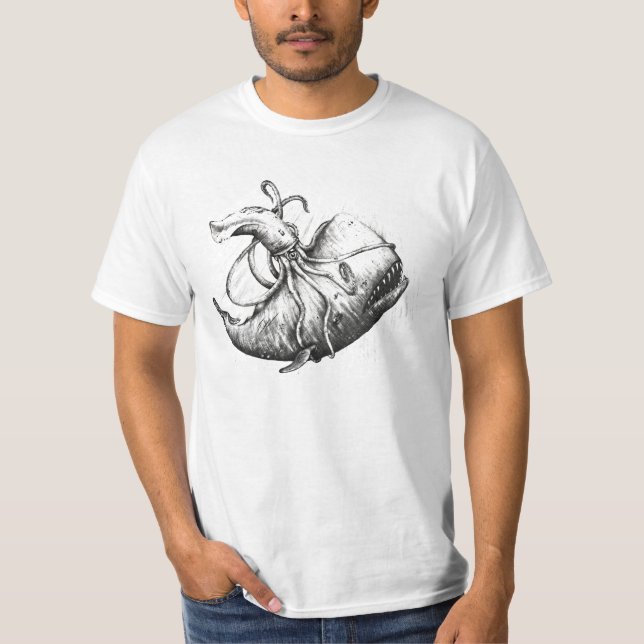 Camiseta Calamar gigante contra a baleia de esperma (Frente)
