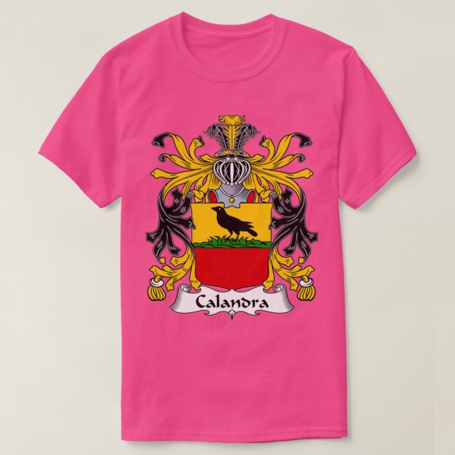 Camiseta Calandra Casaco de Guarda Familiar de Armas (Frente do Design)