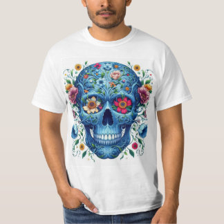 Camiseta Calavera azul con flores