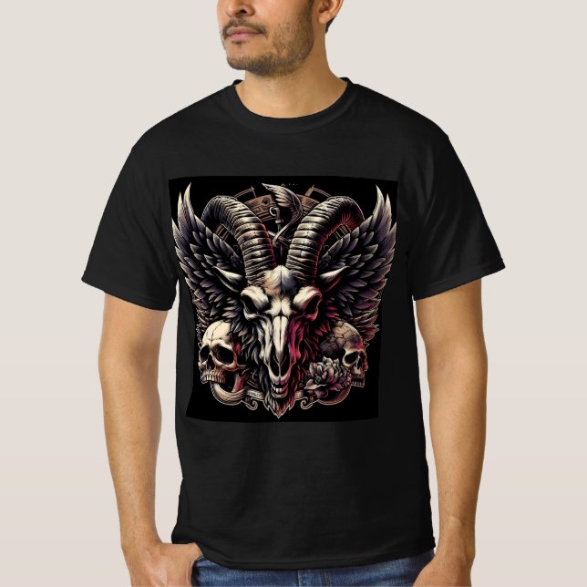 Camiseta Calavera del Macho Cabrío con Alas - Diseño Intrép (Frente)