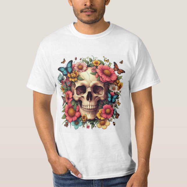 Camiseta Calavera Floral: Belleza en la Oscuridad (Frente)