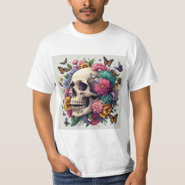 Camiseta Calavera Floral: Belleza y Muerte (Frente)