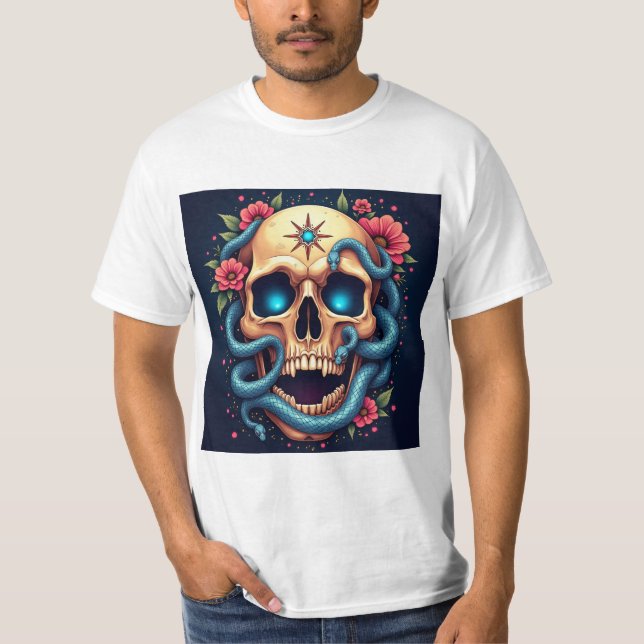 Camiseta Calavera Floral con Serpientes (Frente)
