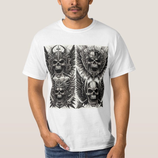 Camiseta Calaveras Aladas: Diseño Único de 4 Estilos (Frente)