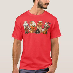Camiseta Calça de abóbora branca Café outono Vibes Pumpki