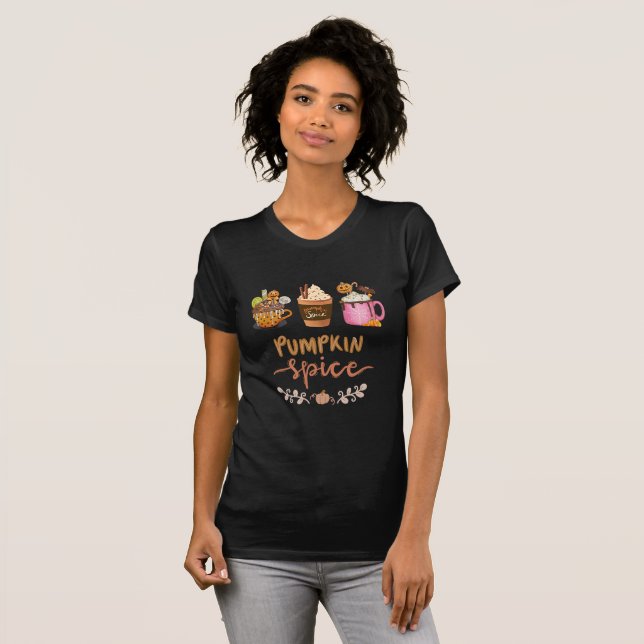 Camiseta Calça-de-abóbora-branca Halloween de café feminino (Frente Completa)