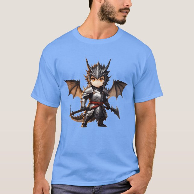 Camiseta Calça frontal de dragonwarrior Chibi em armadura d (Frente)