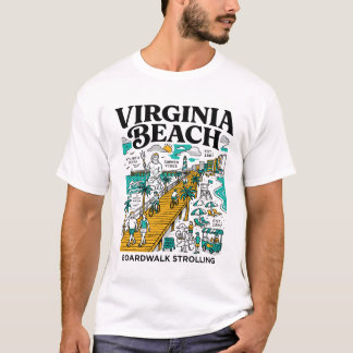 Camiseta Calçada de Virginia Beach com Oceano e Pier