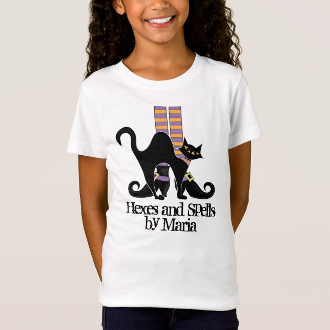 Camiseta Calçados de bruxas brancas de gato preto (Frente)
