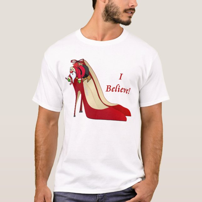 Camiseta Calçados Red High Heel / Papais noeis Elf / Eu Acr (Frente)
