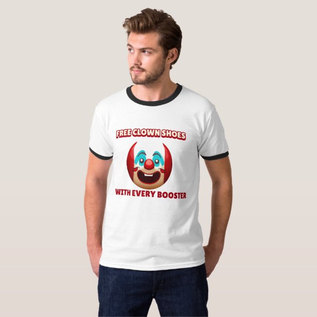 CAMISETA CALÇADOS VAX GRATUITOS COM CLOWN ANTI-VAX COM CADA (Frente Completa)