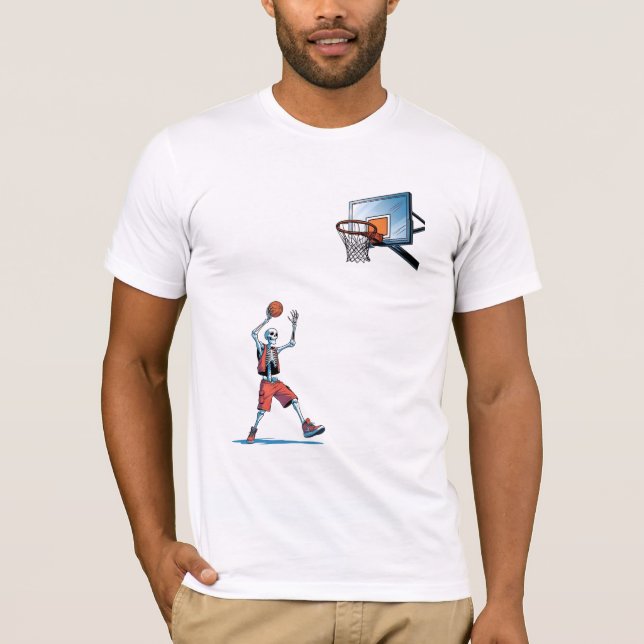 Camiseta Calções Vermelhos Esqueleto Enterra a Bola  (Frente)
