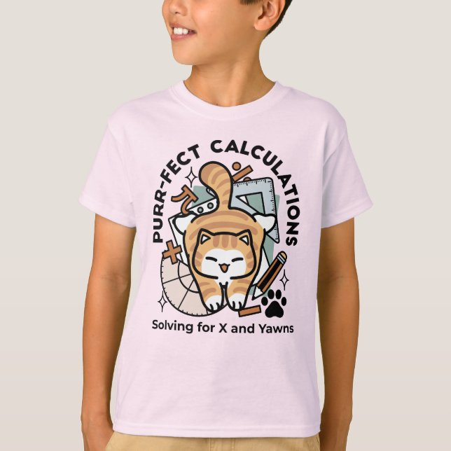 Camiseta Cálculos Perfeitos – Design de Gato de Matemática  (Frente)
