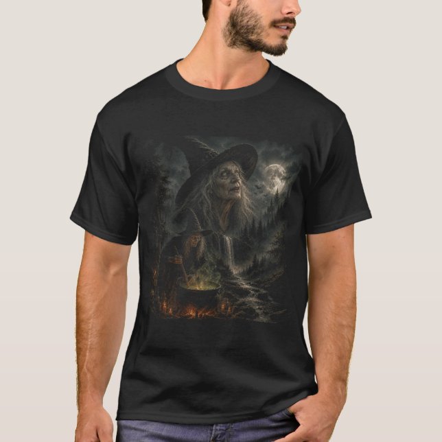 Camiseta Caldeirão da Noite das Bruxas | Lua Assombrada, Mo (Frente)