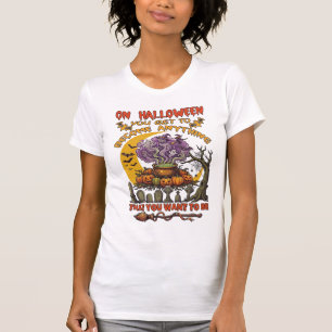 Camiseta Caldeirão de Gato Fantasma Abóbora do Halloween Se