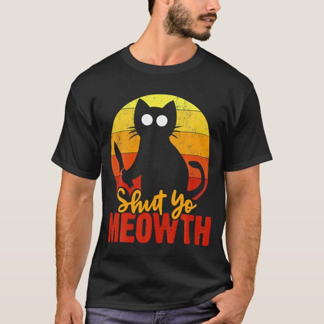 Camiseta Cale a Sua Bocarra Gato Sangrento de Halloween com (Frente)