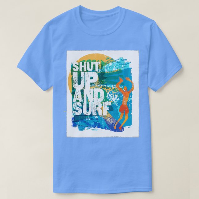 Camiseta Cale-se e Surf Colorida Woodblock (Frente do Design)