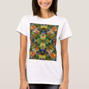 Camiseta caleidoscópio de penas de papagaios inseparáveis